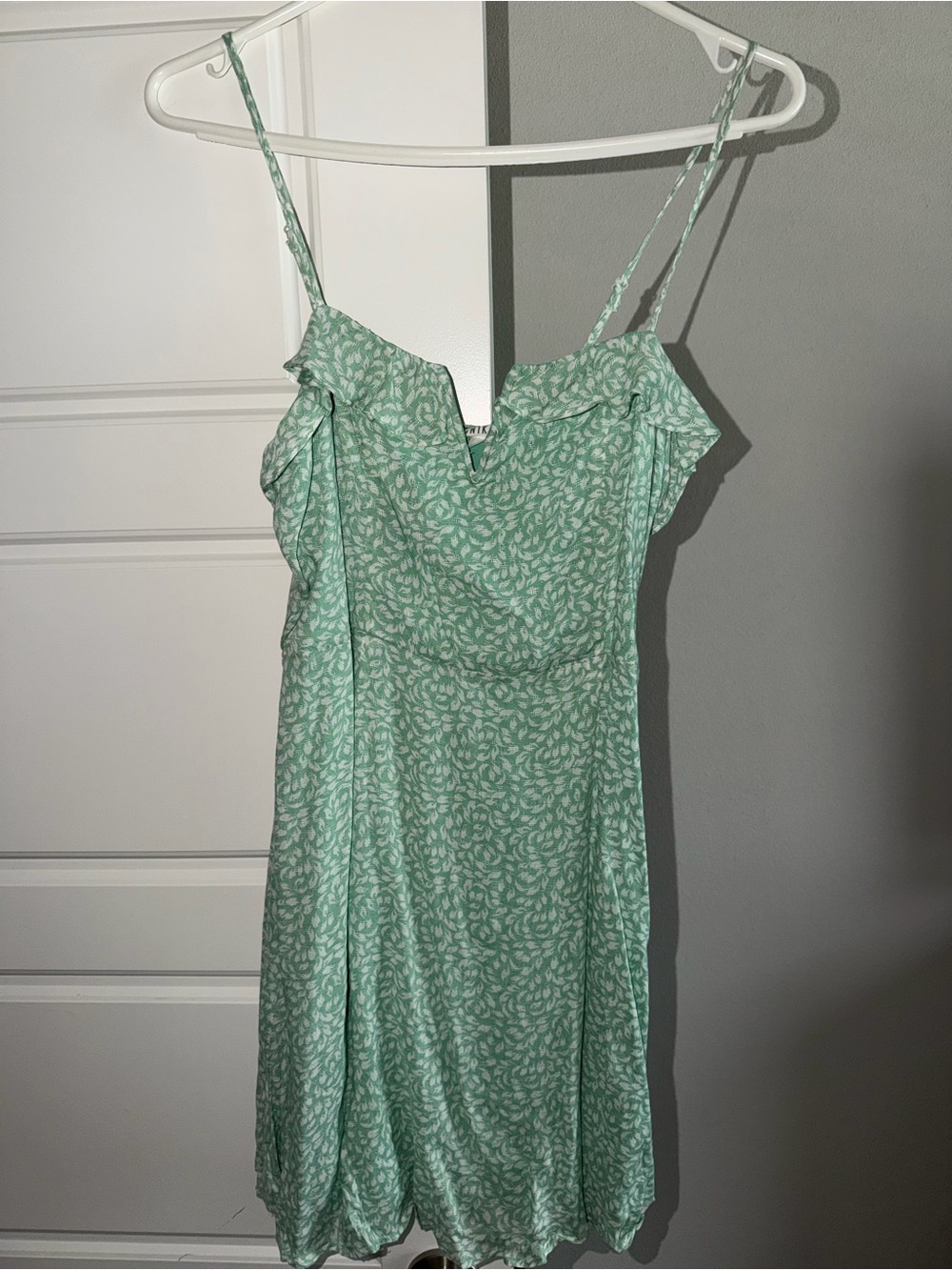 Mint Green Floral Slip Dress with Ruffle Detail